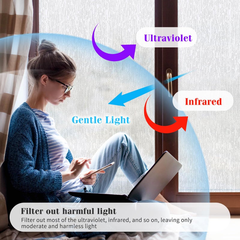 WPCTEV Window Film Non Adhesive Frosted Film Privacy Window Sticker Self Static Cling Vinly Glass Film Anti UV Decorative for Home Office Rain 35.4 Inch x 6.5 Feet - Image 5